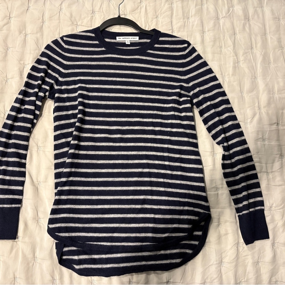 Navy and White Striped Crew Neck Sweater